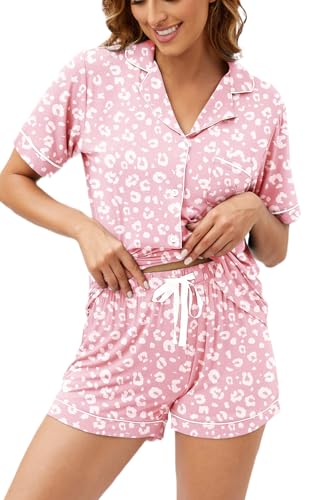 Image of LUBOT Womens Bamboo Viscose Pajamas for Women PJ Set 2 Piece Cooling Soft Short Sleeve Capri Pants Summer Sleepwear Set S-XXL