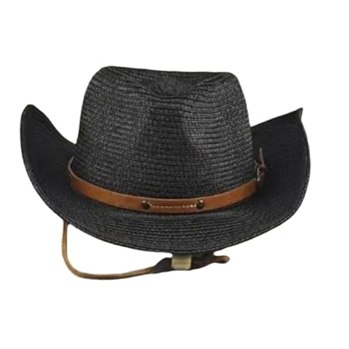 Livwellia Big Size 62Cm Cowboy Hat Foldable Summer Outdoor Beach Jazz Straw Hat Uv Sun Travel Fashion Sun Hat-Blacj-57-58Cm