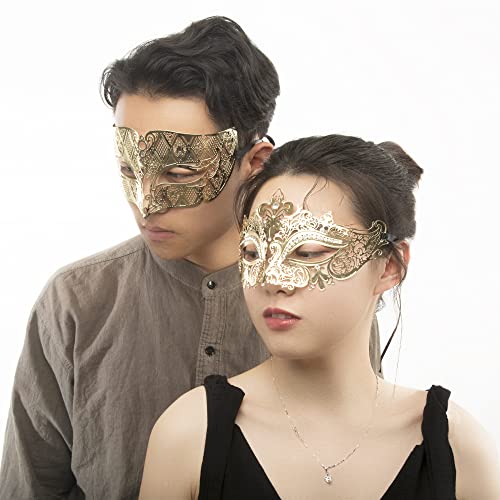 Image of Coddsmz Couples Venetian Masquerade Mask Set Luxury Style Princess Party Mask for Couples Women and Men Mardi Gras Masks