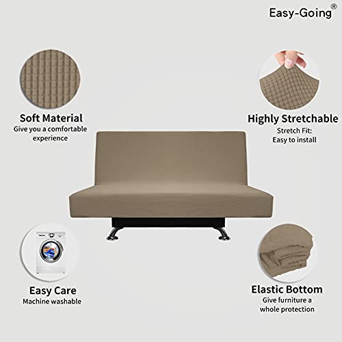 Image of Easy-Going Stretch Medium Futon Slipcover Armless Futon Cover Natural | Sofa Bed Furniture Protector Without Armrests with Elastic Bottom for Kids, Soft Jacquard Machine Washable