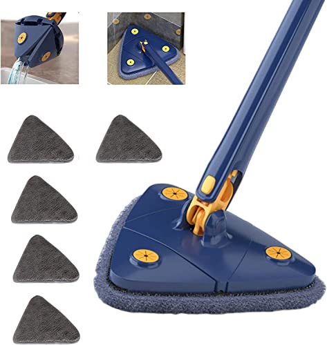 Balai de Nettoyage Triangulaire Rotatif à 360 degrés, réglable, Outil de Nettoyage Multifonction, serpillière à Presser Automatique (Balai Bleu + 5...
