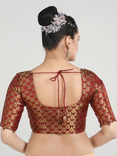 Madhu Fashion Women's Brocade Elbow Length Sleeves Saree Blouse