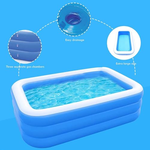 Image of 10 Feet Rectangular Inflatable Pool with Electric Pump Full-Sized Swimming with Family Bathtub for Kids Adults Outdoor Backyard Garden Summer Party (Blue)