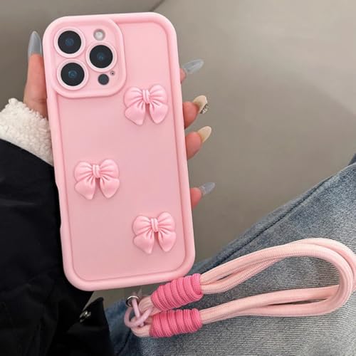 Coque iPhone 16 silicone rose avec cordon pour garder les mains libres