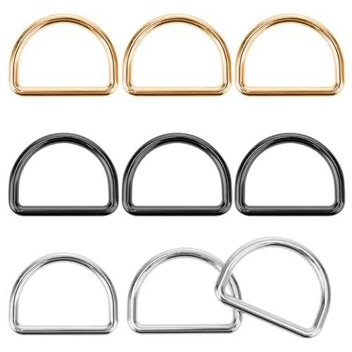 Paquete de 9 anillos en D de metal de 1 pulgada, anillo en D de 3 mm de grosor, acero inoxidable, resistente, para bolsa, anillos en D sólidos de metal para collares de perro, mochilas, correas de