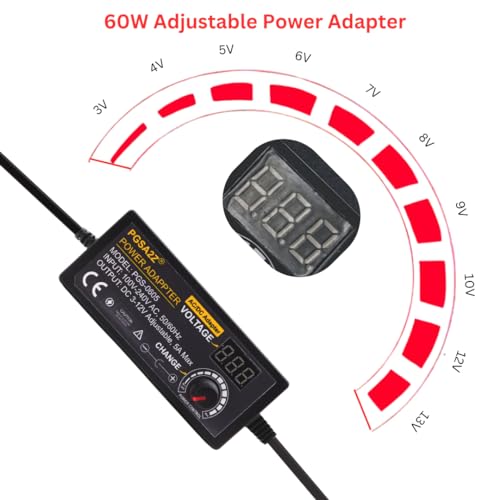 Image of 3V-12V 5A 60W Adjustable Power Supply with LED Display | Universal AC Adapter 100-240V to 3-12V