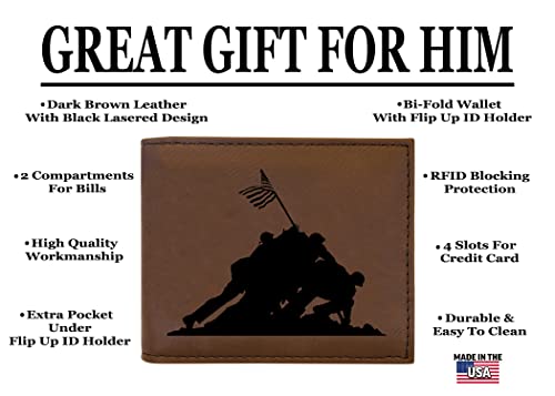 Rogue River Tactical USA American Flag Veteran Iwo Jima Men's Leather Bifold Wallet RFID Gift For Him Dad Father United States Billfold Military Veteran2