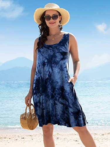 Image of BELAROI Women Plus Size Sundress Summer Casual Sleeveless Tshirt Dress Tie Dye Swing Tank Dresses with Pockets Beach Cover up