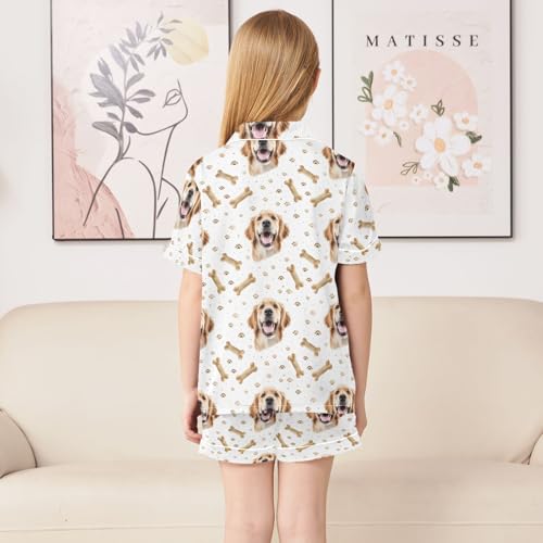 Dog with Bones Prints Summer Satin Pajama Set, Cute Button-Down Sleepwear Pj Set for Sleep Wears4
