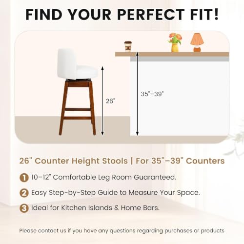 Image of COCO DESIGN 26 inch White Swivel Counter Height Stools Set of 2 with Wood Legs
