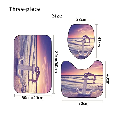 Zifarm Badematte rutschfeste 50x80 cm Anker Badvorleger-Set 3D Drucken Strand Sonnenuntergang Meer Mikrofaser Flanell… – Bild 3