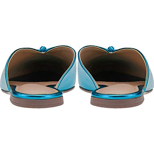 Mule Feminino Rasteirinha Metalizado Bico Fino Eleganteria Tamanho:38;Cor:Azul Metalizado