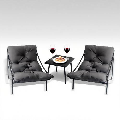 DELONGKE Gartenmöbel Set 3 teilig, Balkonmöbel Set, Balkonmöbel Kleiner Balkon mit Abnehmbar Kissen & Tisch, Lounge Gartenmöbel, Bequemer Balcony Furniture Sitzgruppe (Grau)