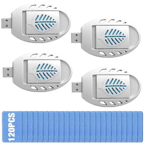 4PCS Portátil USB Repelente de Mosquitos Eléctrico, Portátil USB Repelente de Mosquitos Eléctrico con 120 Pastillas Repelentes De Mosquitos para El Hogar, Autocaravanas, Senderismo, Pesca (Blanco)