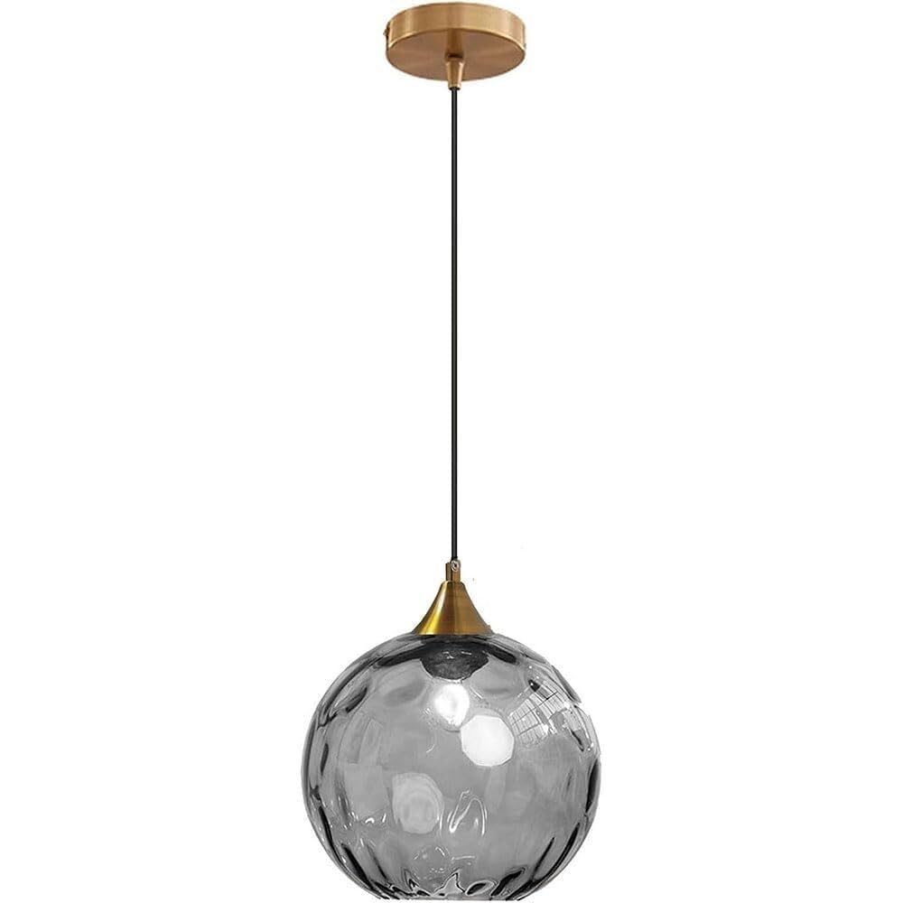 Hertl Globe Glass Pendant Lamp Modern Golden Bronze Stained Glass Ball Pendant Light Adjustable Indoor Decoration Suspended Living Room Fixture(Smoke Gray)