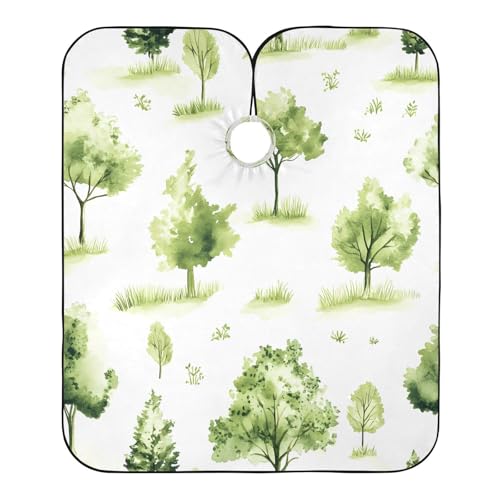 BOESI Watercolor Tree & Grass Pattern Barber Shawl, Waterproof Haircut Shawl, Haircut Salon Apron, Shaving Bib, 55 x 65 inches