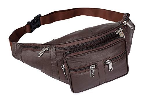 Image of K London Genuine Leather Waist Bag for Men & Women | Brown Travel Pouch, Passport Holder & Fanny Pack | Multi Pocket Utility Belt Bag with Adjustable Strap for Travel & Daily Use (268 Brown)