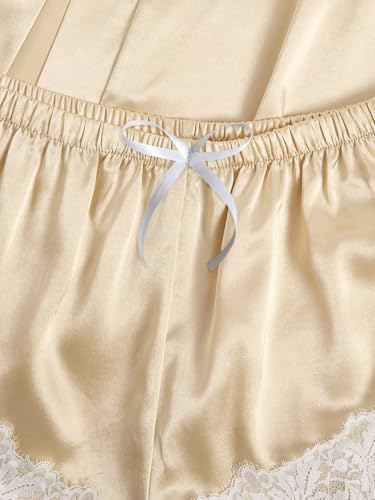 Image of SOLY HUX Women's Satin Pajama Set with Lace Trim - 4-Piece Sleepwear & Robe