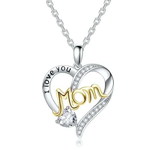 "Te amo Mamá" Collares Mujer Mama Colgante Corazon Plata de Ley 925 Joyas Regalos Originales para Mujer Madre Mamá Esposa Abuela Día de la Madre Regalo (Oro) Cover