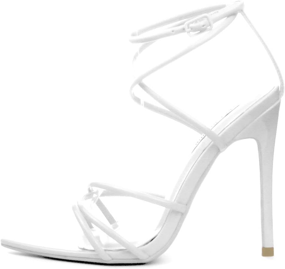 Cape Robbin Ada Sexy Stiletto High Heels for Women, Strappy Pointed Open Toe Shoes Heels - White Size 9