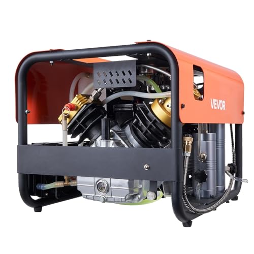 VEVOR PCP Air Compressor, 4500PSI/30Mpa Diving Scuba Tank Air Compressor, Double Cylinder Auto-Stop PCP Diving Compressor with Built-in Water & Fan Cooling System for Paintball, Air Rifle, Scuba Tanks