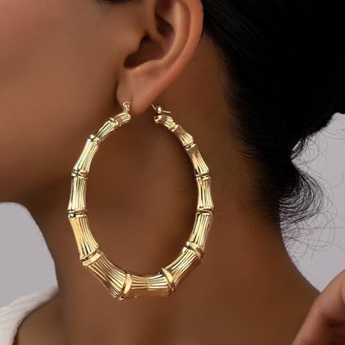 Gold Bamboo Earrings for Women Silver 90s Large Hoop Earrings Hip Hop Statement African Women Jewelry Gifts3