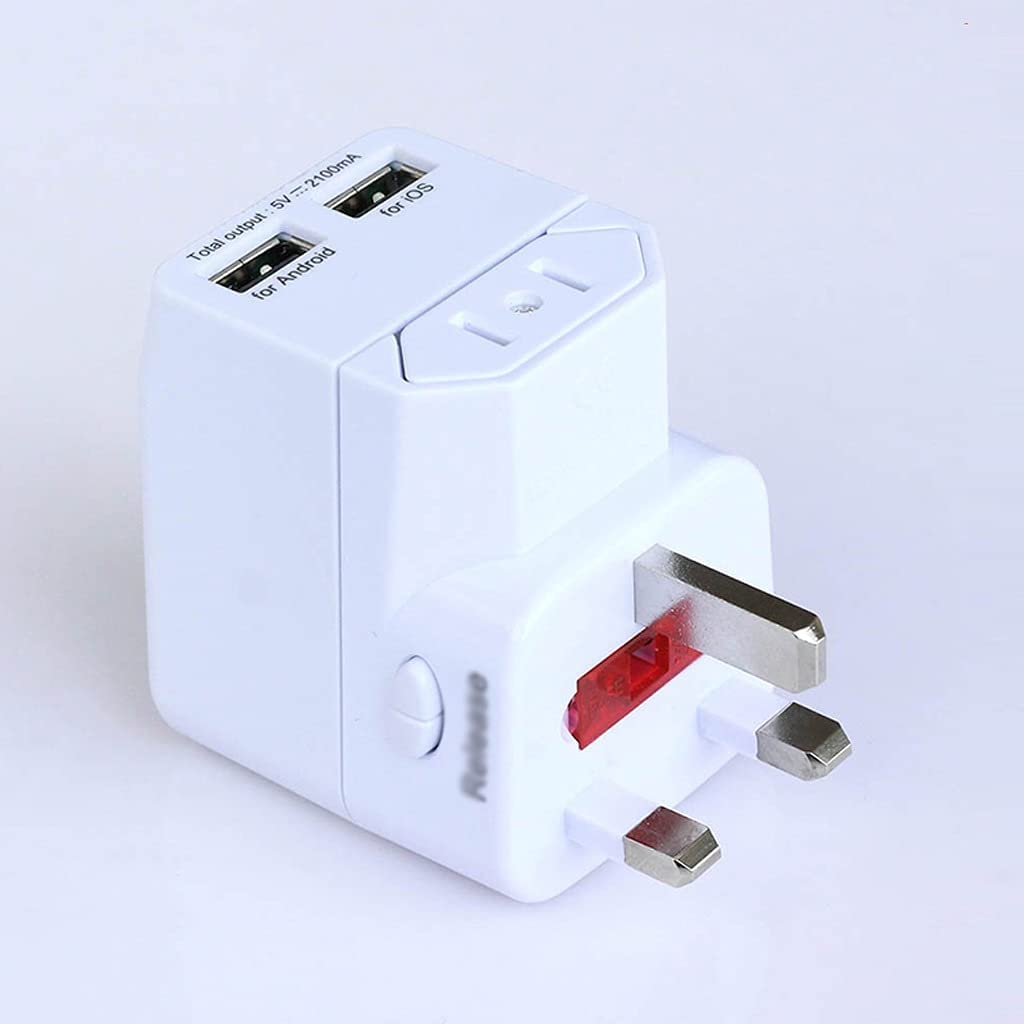 Adaptador de Viaje Universal con 2 Puertos USB Adaptador de Corriente Internacional ultracompacto con conexión a Tierra Segura para teléfonos móviles y portátiles