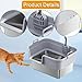 Leefasy Large Sturdy Open Top High Sided Stainless Steel Splashproof Semi Enclosed Pet Supplies Cat Potty, Light Gray