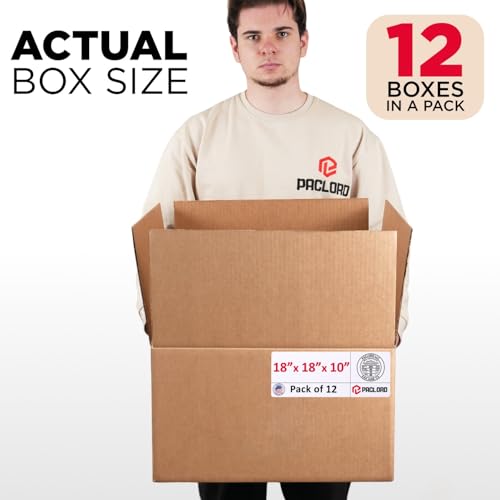 Image of Large Moving Cardboard Boxes 18 inchL x 18 inchW x 10 inchH (Pack of 12) - USA-Made Packing Boxes for Moving, Shipping, or Storage - USPS, UPS, FedEx Approved - Professional Packing Supplies