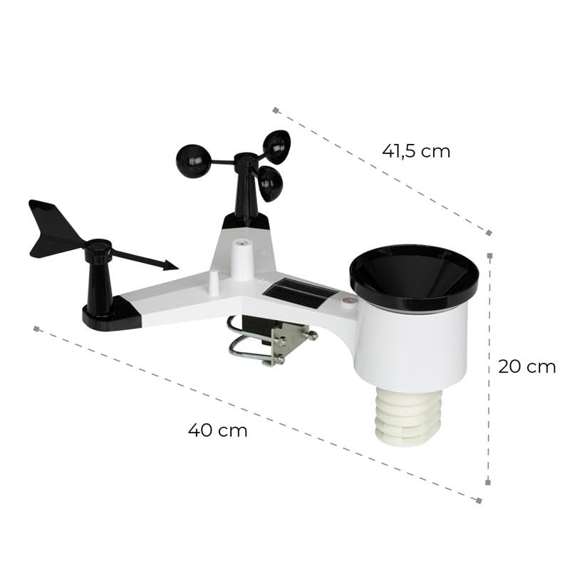 Waldbeck Huygens - 6-in-1 Profi-Wetterstation, 6 Messungen auf einen Blick, Wetterwarnungen, Live-Wetterdaten, punktgenaue Angaben, LED, WiFi, mit App-Steuerung und Farbdisplay, schwarz-weiß