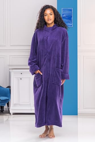 Image of Alexander Del Rossa Long Zip Up Robes, Plush Zipper Robes for Plus Size, Housecoats Zipper Front