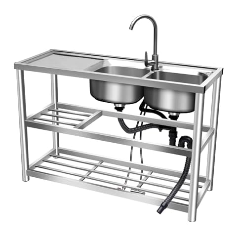 PalaUha Free Standing Double Bowl Kitchen Sink Set Cover