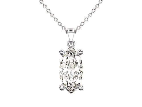 GEMS JEWEL HUB Marquise Cut Solitaire Pendant Necklace/Marquise Cut Simulated Diamond Necklaces for Women/Solid Gold Necklace/Bridal Jewelry - GJH038 (White Gold)