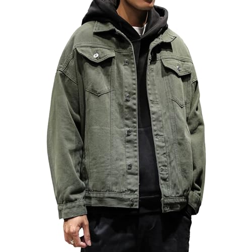 Veste en jean décontractée pour homme blouson denim vert militaire XL
