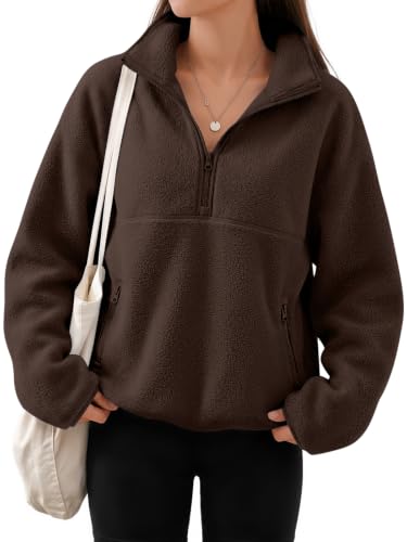 Image of Trendy Queen Womens Quarter Zip Pullover Sweatshirts Sherpa Fleece Jacket