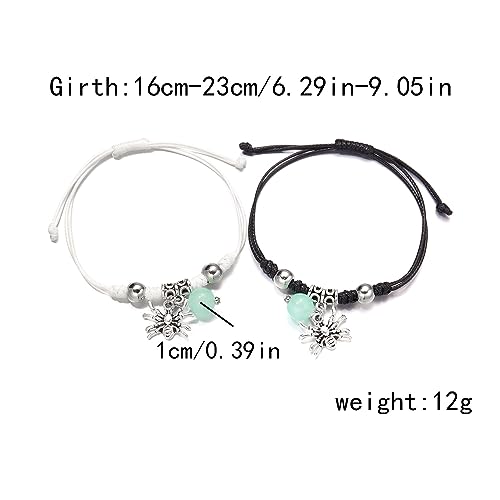 Image of Spider Bracelets for Couple Friendship Couples Bracelets Adjustable Braided Rope Energy Stone Charm Bracelets Matching Bracelet Halloween Party Jewelry (Black+White)