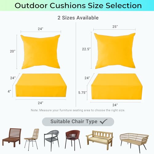 Image of IPYNBAP Outdoor Cushions for Patio Furniture,Outdoor Seat Cushion Set 24 x 24 x 5.75 Inch,Waterproof & Fade Resistant Outdoor Chair Cushions,Deep Patio Chair Cushion with Removable Cover,Yellow