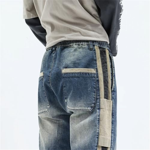 Men Jeans Loose Fit Elastic Waist Streetwear Male Harem Pants Patchwork Jogger Pants3