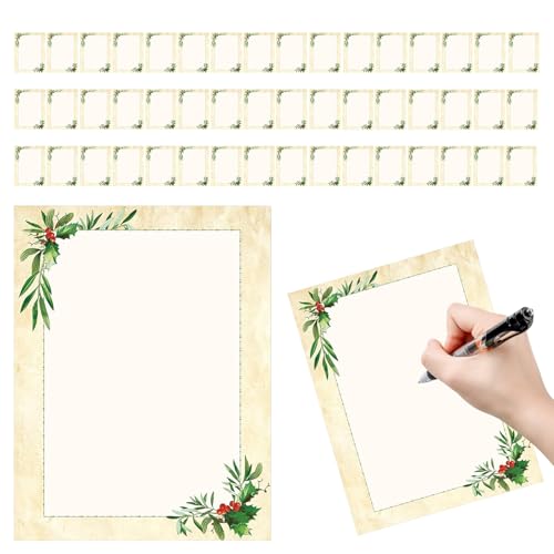 Papier en tête de lettre Noël - Lot de 50 feuilles festives pour invitations