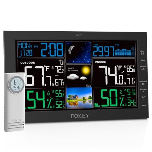 Fokey Weather Station Wireless Indoor Outdoor, Indoor Outdoor Thermometer Wireless, Home Atomic Clock Weather Stations, Digital Temperature Humidity Barometer Inside Outside Thermometers, Black