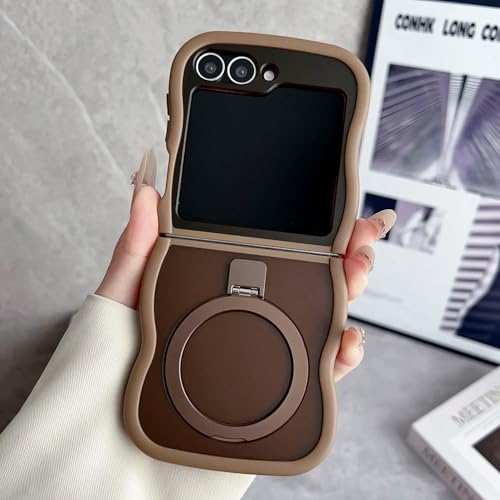 携帯ケース Galaxy Z Flip5/Flip6/Flip7FE専用 プレミアムグリップ 360°調整可能マグネットスタン ワイヤレス充電対応 全周保護 薄型 軽量 折り畳み ソフト フレーム おしゃれ PC+TPU レンズ保護 複合構造 独立ボタン