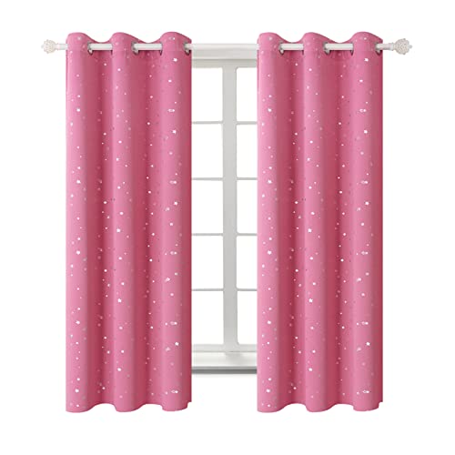 BGment Pink Blackout Curtains for Girls Bedroom, Sparkling Star Curtains Thermal Insulated Grommet Window Drapes for Dreamy Cute Princess Style Room Decor, Set of 2 Panels, 42 x 63 Inch