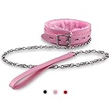 JOYMIN PU Leather Choker Collar Necklace for Women Ladies with Long and Durable Detachable Leash Chain,Pink