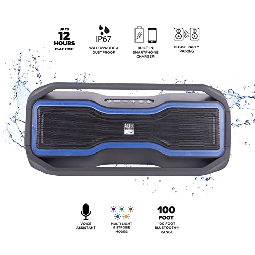 Altec Lansing Rockbox - Waterproof, Wireless, Bluetooth Speaker, Floating, Ip67, Portable Speaker, Strong Bass, Rich Stereo System, Microphone, 100 Ft Range, Lightweight, 12-Hour Battery, Led Lights #TOP1