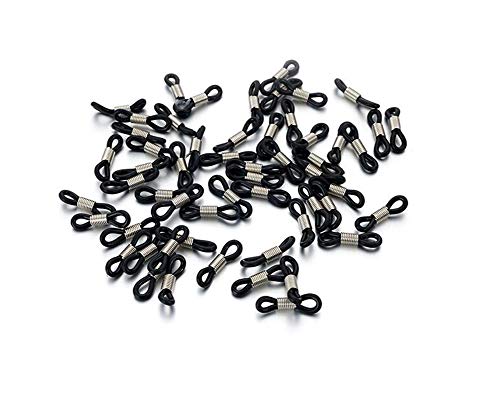 10Pairs Anti-Skid Gel Eyewear Retainers Eyeglasses Sunglasses Cord Holder Reading Glass Chain Connector Ends With Metal Coil Glasses Fixed Buckle Diy Beads Linking Accessories(Black) #TOP2