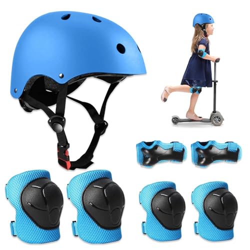 Riisoyu 7 Pcs Sets de Protection Rollers , Equipement de Protection Enfant Ensemble Genouillères Coudières protège-Poignets avec Casque Vélo Enfant...