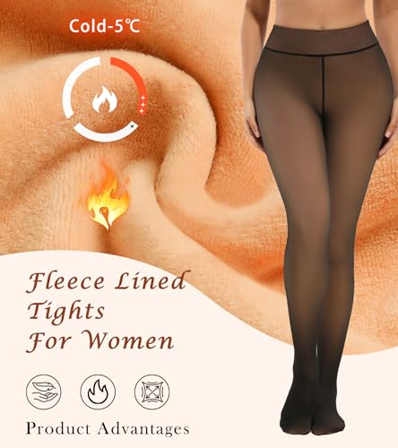 Image of Fleece Lined Tights for Women, Thermal Tights, High Waist Tummy Control Fake Translucent Pantyhose for Winter