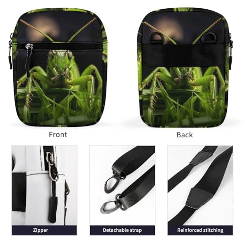 Personalized Small Crossbody Bag Water Resistant Messenger Bags Mini Grasshopper on Grass Printing SlingBag For Men Women3
