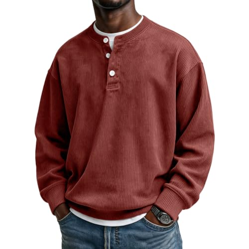 Corduroy Henley Shirts for Men Long Sleeve Casual Fall Shirt Pullovers - image 1
