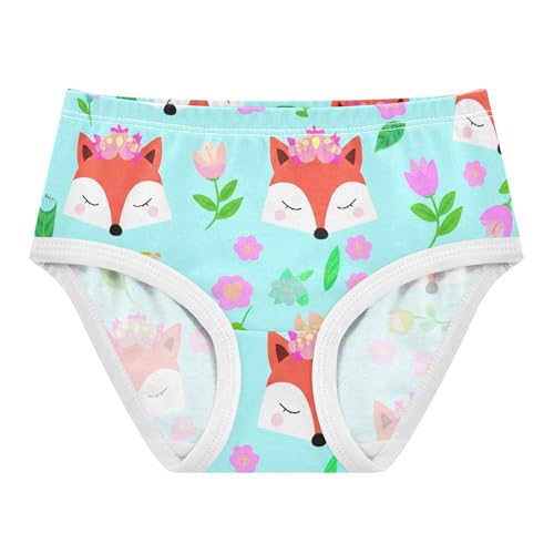 EOSDT キュート カートゥーン キツネ フローラル 幼児 下着 フローラル 2t コットン ショーツ 女の子用 パターン アンダイ キッズ ブリーフ